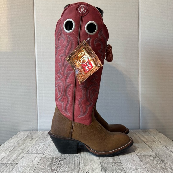 Tony Lama- NWT! Buckaroo Tall Pink/Brown Leather Cowgirl Boots- Sz. 7 - Picture 8 of 16
